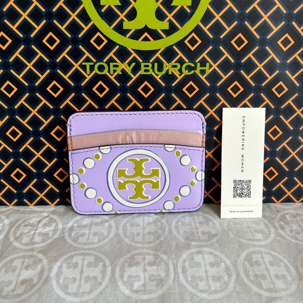 Tory Burch T Monogram Contrast Embossed Card Case Lavender New Ivory Purple
